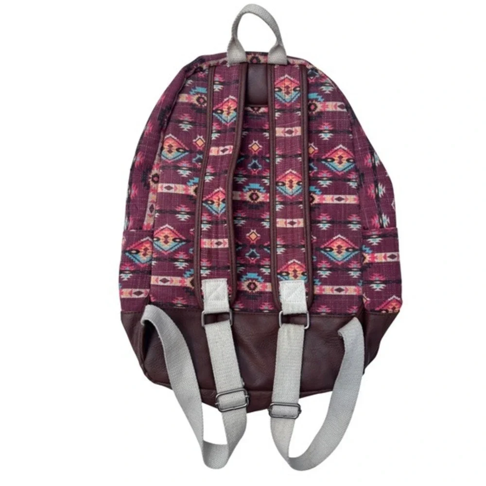 Southwestern Canvas Backpack Burgundy Brown Boho Multiple Pockets‎ Medium